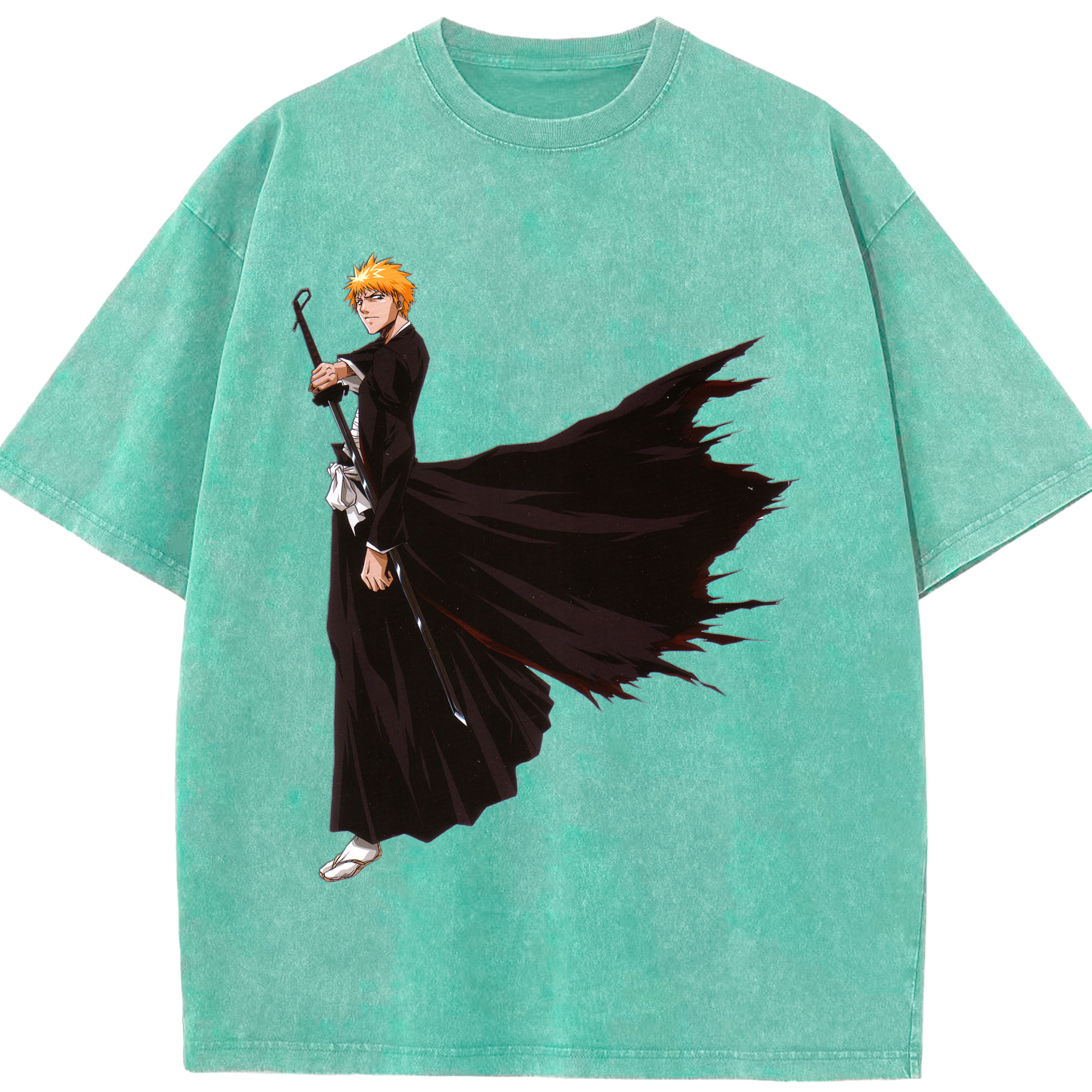 （画像用） ブリーチ 黒崎一護（くろさき いちご）BLEACH Kurosaki Ichigo 綿100% ヴィンテージ風 半袖Tシャツ（フロントプリント）